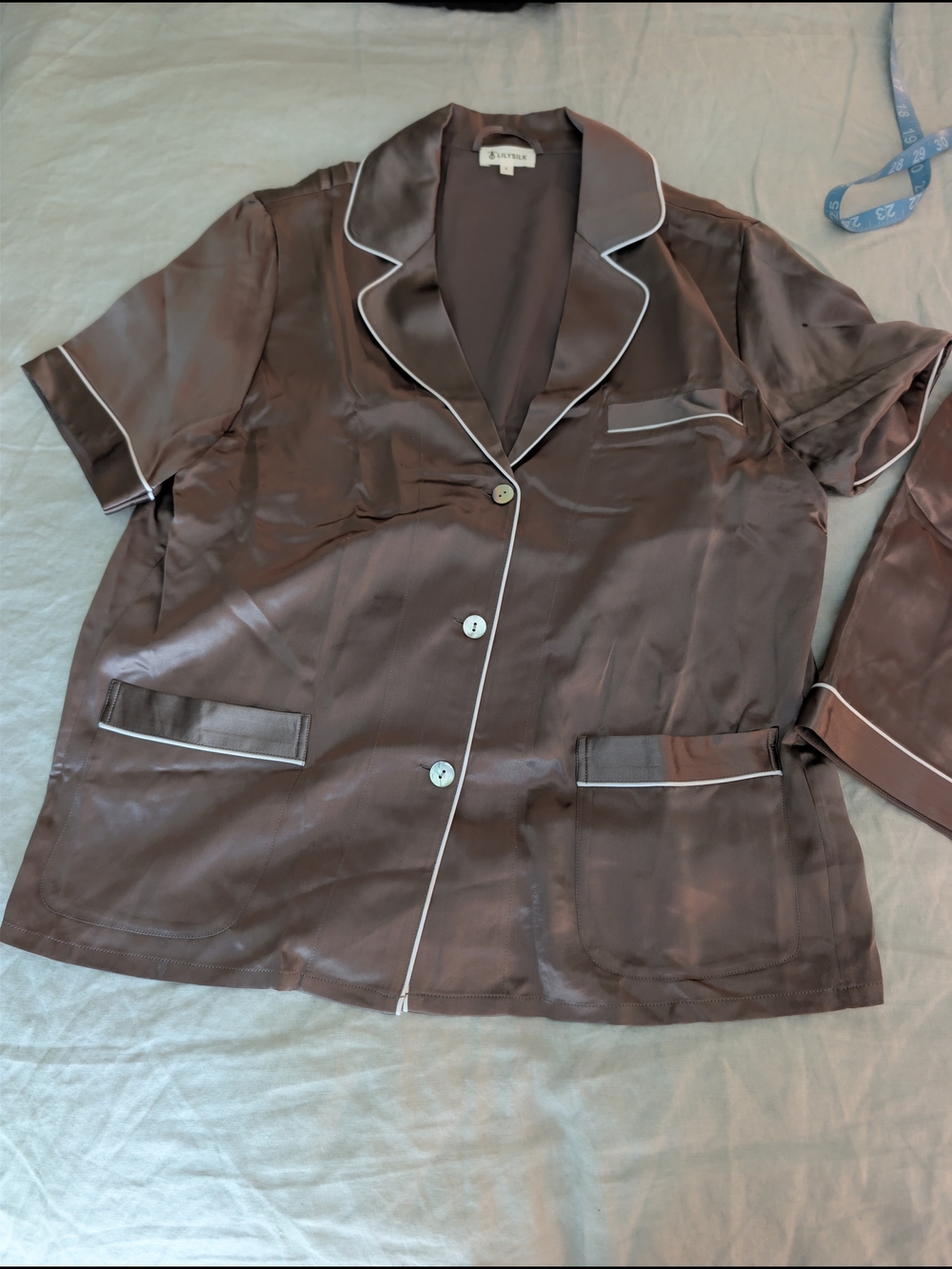 LilySilk 100% Mulberry Silk Pajama Set Dark Gray Short Sleeve Shorts Size Small